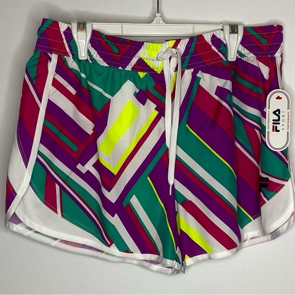 FILA Sport Running Shorts NWT Size M Purple Multi Colour Striped
